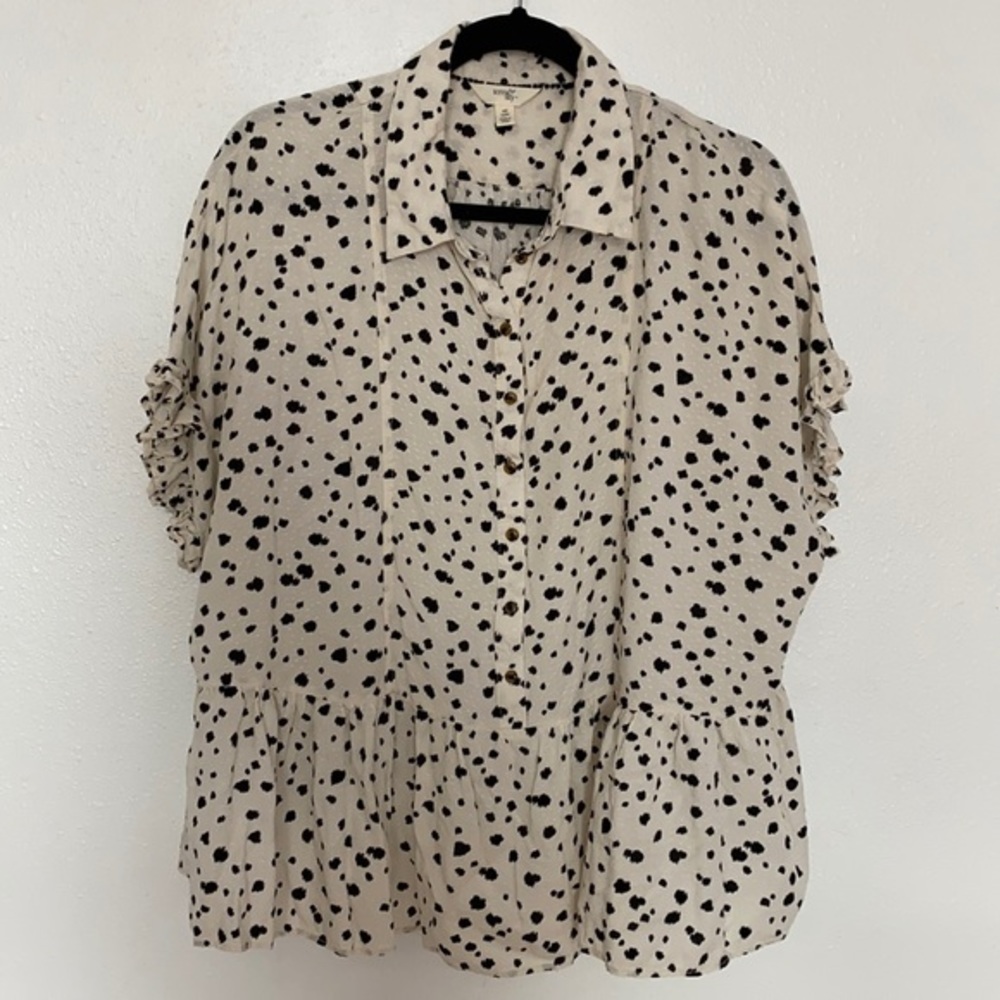 Terra sky oversized peplum blouse polka dot